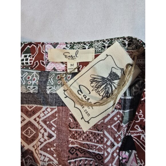 Easel tiered tunic top baby doll patchwork print pattern size M New - Picture 3 of 13